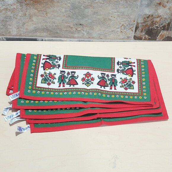 Set of 5 Vintage Cotton Fabric Napkins Traditional Austrian Folk Art Design - Picture 6 of 11